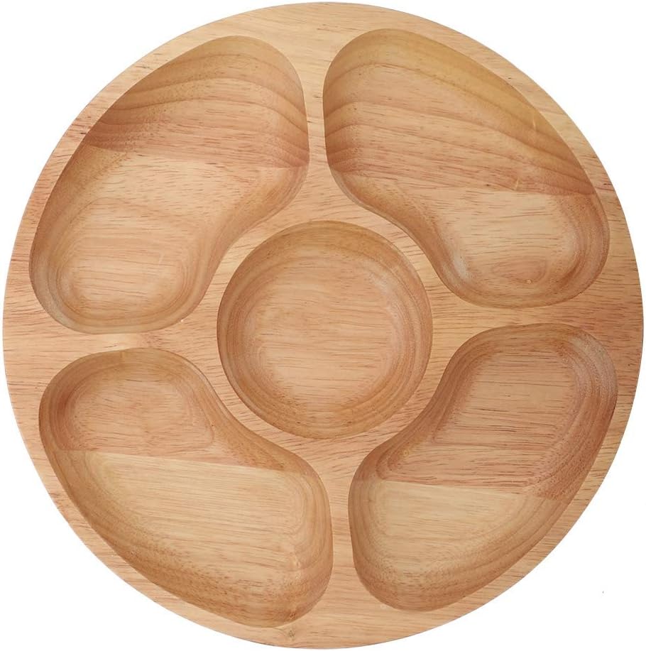 Food Platter Snacks - 5-delige houten serveerschaal met compartimenten, ronde