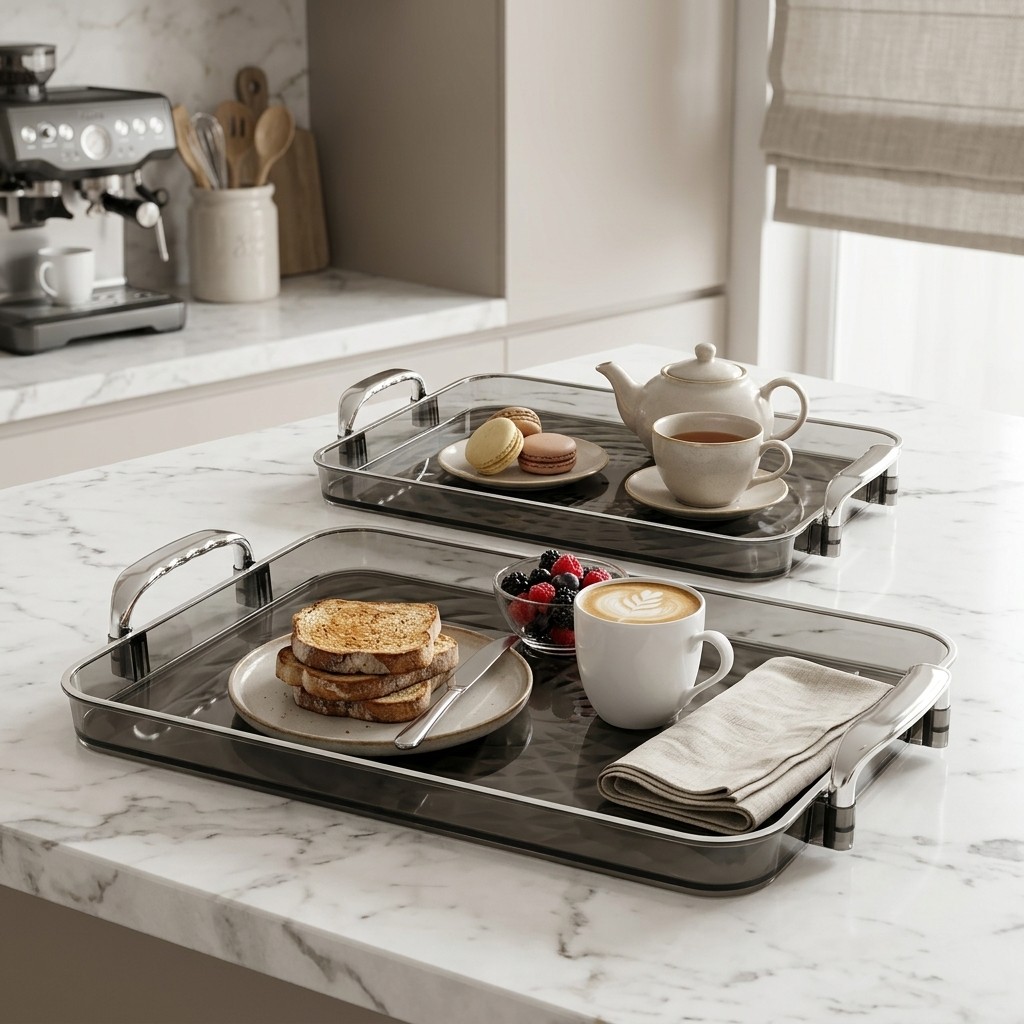 Food Platter Snacks - Transparante plastic serveerschaal met handgrepen, rechthoekige