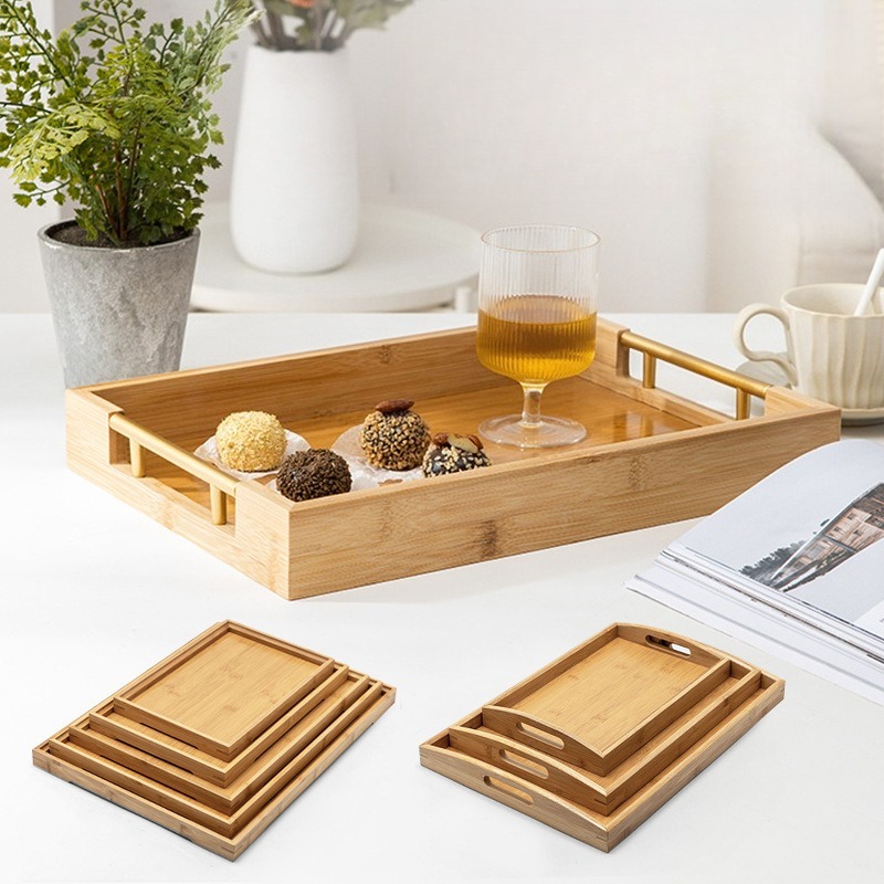 Food Platter Snacks - Natuurlijke bamboe serveerschaalset Rechthoekige houten theeblad