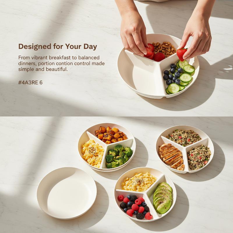 Food Platter Snacks - 3-compartiments roostervormig dinerbord, rond plastic snack-servies,