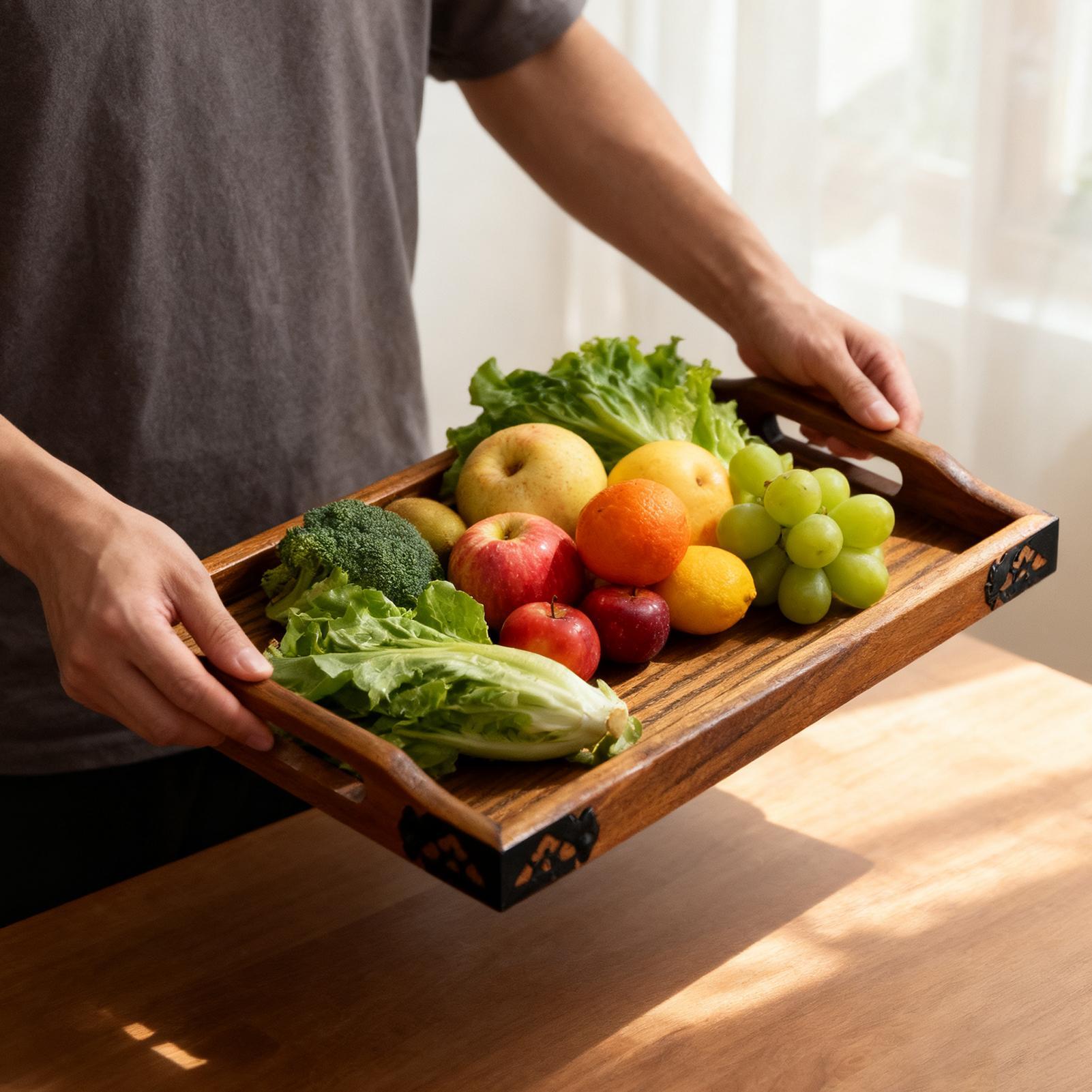 Food Platter Snacks - Houten dienblad met handgrepen Houten theeblad
